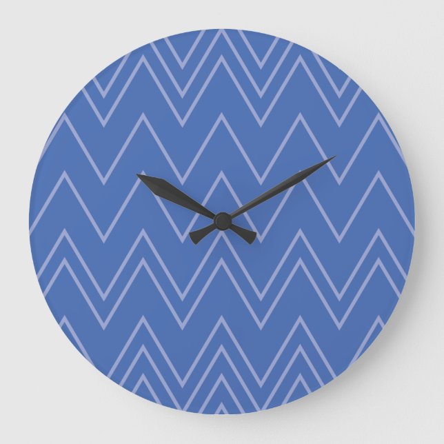 Blue, modern, simple, cool, trendy zigzag pattern large clock (Front)