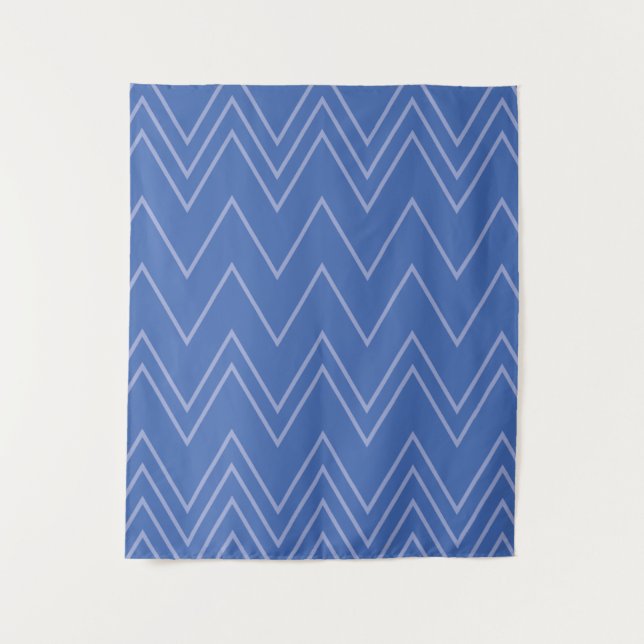 Blue, modern, simple, cool, trendy zigzag pattern tapestry (Front)