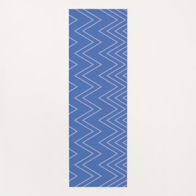Blue, modern, simple, cool, trendy zigzag pattern yoga mat (Front)