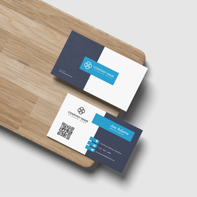 Blue Modern Simple Professional QR code Scannable Business Card (Creator Uploaded)