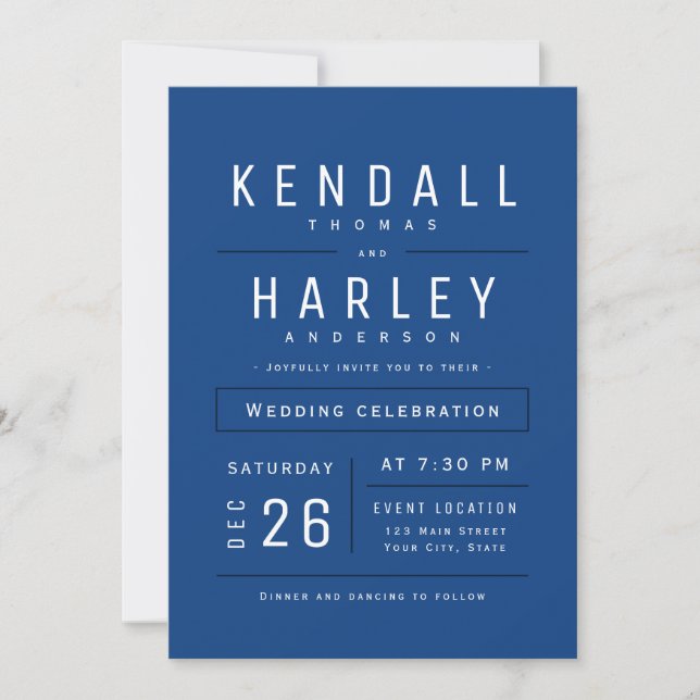 Blue Modern Simple Typography Photo Wedding Invitation (Front)