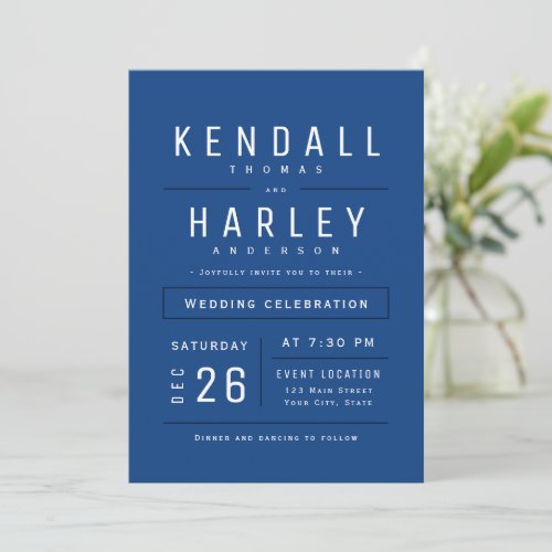 Blue Modern Simple Typography Photo Wedding Invitation