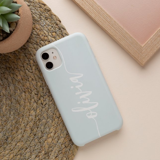Blue Modern Sketched Script Personalized Name iPhone Case (Creator Uploaded)