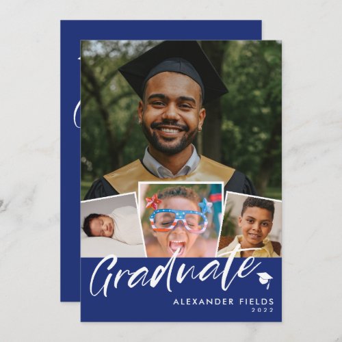 Blue Modern Snapshot Collage Graduation Invitation