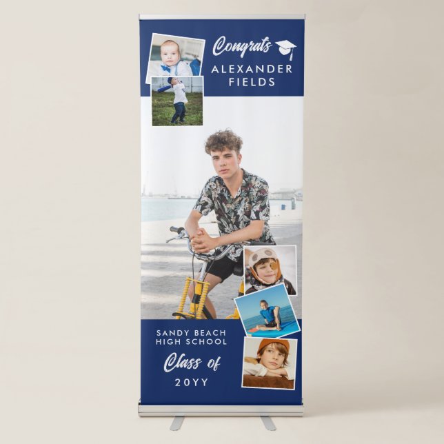 Blue Modern Snapshot Congrats Graduation Retractable Banner (Front)