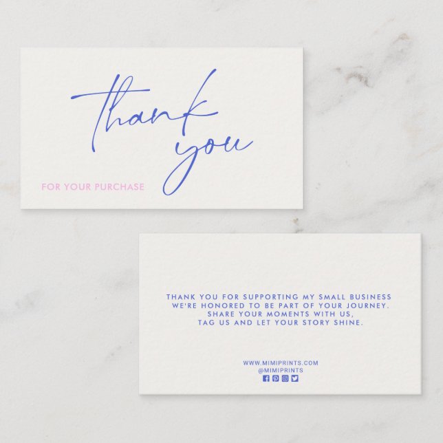 Blue Modern, social media  icons thank you card  (Front/Back)