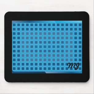 Blue Modern Squares with Initials Mouse Pad
