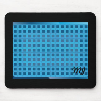 Blue Modern Squares with Initials Mouse Pad