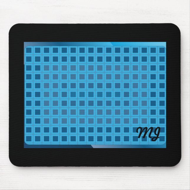 Blue Modern Squares with Initials Mouse Pad (Front)