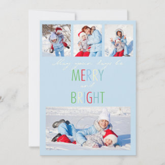 Blue modern Stripes photo Christmas card