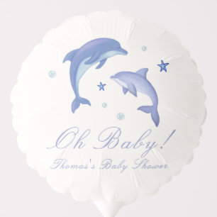Blue Modern Summer Dolphin Stars Baby Shower  Balloon