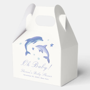 Blue Modern Summer Dolphin Stars Baby Shower Favor Boxes