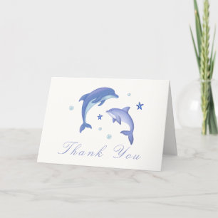 Blue Modern Summer Dolphin Stars Baby Shower Thank You Card