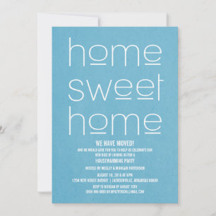 Blue Modern Sweet Home Housewarming Party Invitation