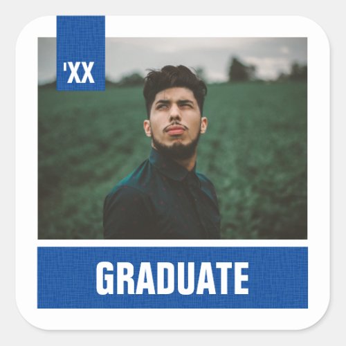 Blue Modern Textured Photo Graduation Square Sticker