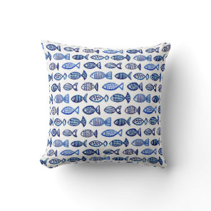 Blue modern throw pillow. Navy fish watercolor Pillow