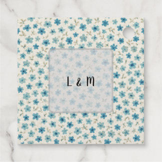 Blue Modern tiny flowers  Foil Favor Tags