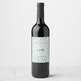 Blue Modern tiny flowers  Wine Label