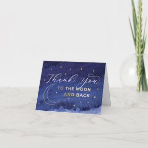 Blue Modern To the Moon and Back Thank You Cards