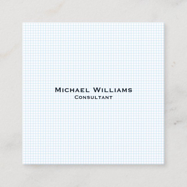 Blue Modern Trendy Checks Minimalist Professional Square Business Card (Front)
