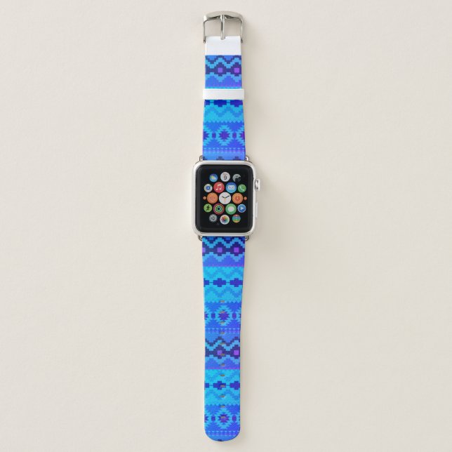 Blue Modern Tribal Style Custom Pattern Apple Watch Band (Front)