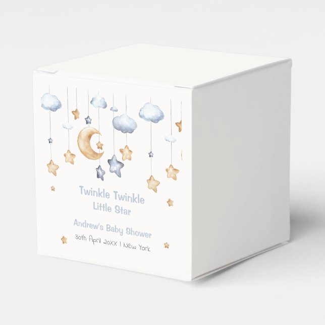 Blue Modern Twinkle Twinkle Baby Shower Favor Boxes (Front Side)