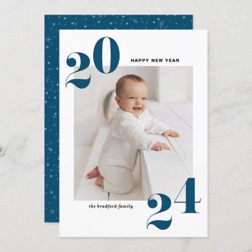 Blue Modern Typography 2024 Happy New Year Holiday Card