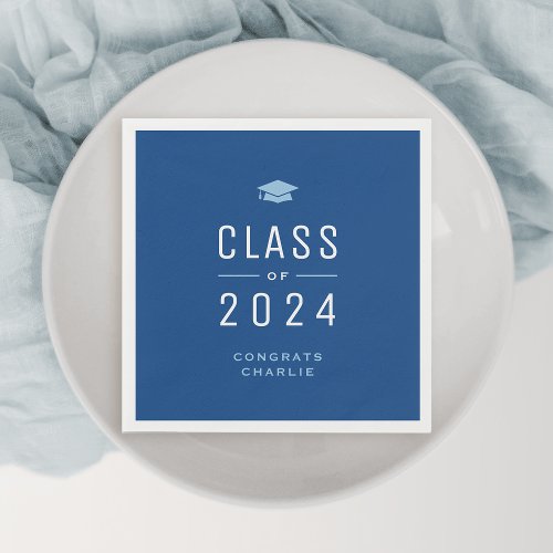 Blue Modern Typography Class of 2024 Graduation Napkins