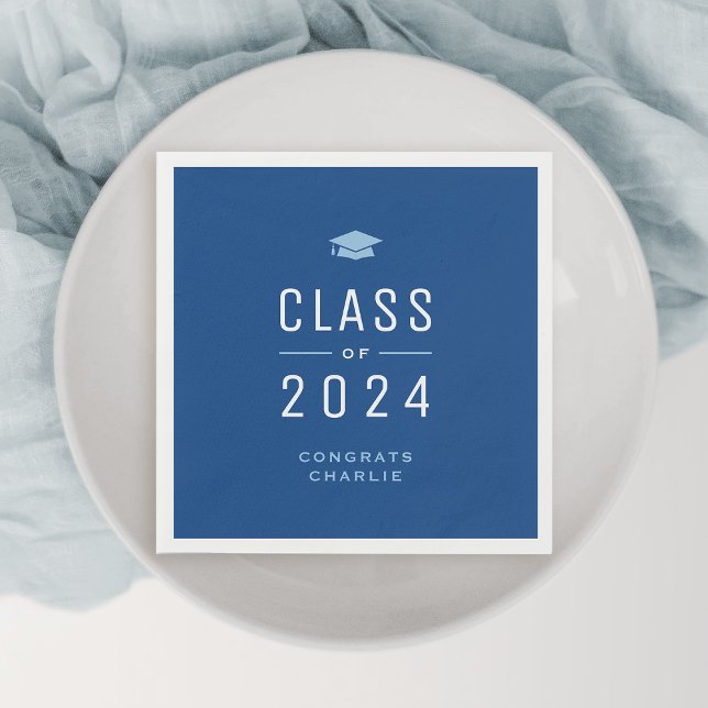 Blue Modern Typography Class of 2024 Graduation Napkins (Blue Modern Typography Class of 2024 Graduation Napkins)