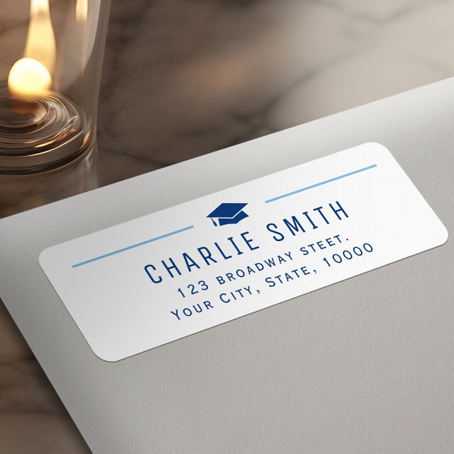 Blue Modern Typography Graduate Return Address Label (Blue Modern Typography Graduate Return Address Label)