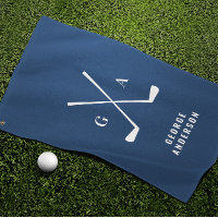 Blue modern typography initials monogram elegant golf towel