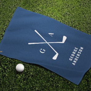 Blue modern typography initials monogram elegant golf towel