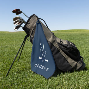 Blue modern typography initials monogram elegant golf towel