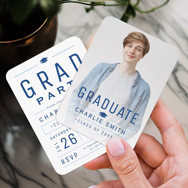 Blue Modern Typography Photo Graduation invite (Blue Modern Typography Photo Graduation invite)