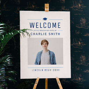 Blue Modern Typography Photo Graduation Welcome Foam Board