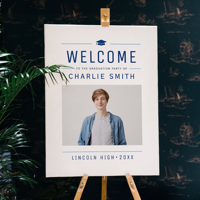 Blue Modern Typography Photo Graduation Welcome Foam Board (Blue Modern Typography Photo Graduation Welcome Foam Board)
