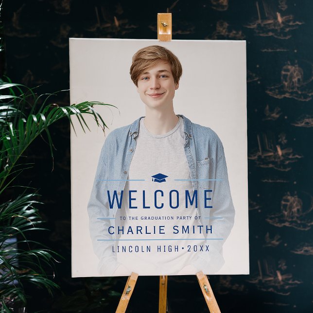 Blue Modern Typography Photo Graduation Welcome Foam Board (Blue Modern Typography Photo Graduation Welcome Foam Board)