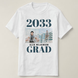 Blue Modern Typography Simple 2 Photo Graduation T-Shirt