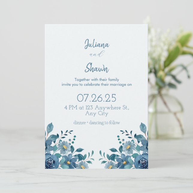 Blue Modern Virtual Wedding Invitation (Standing Front)