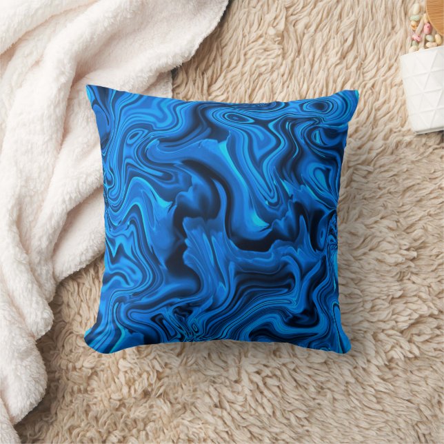 Blue Modern Watercolor Art Throw Pillow (Blanket)
