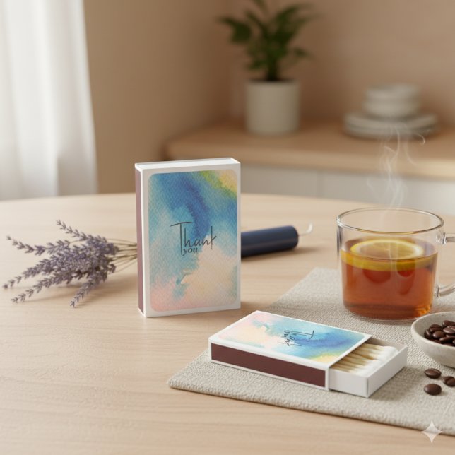 Blue Modern Watercolor Gradient Wedding Favor Matchboxes (Creator Uploaded)
