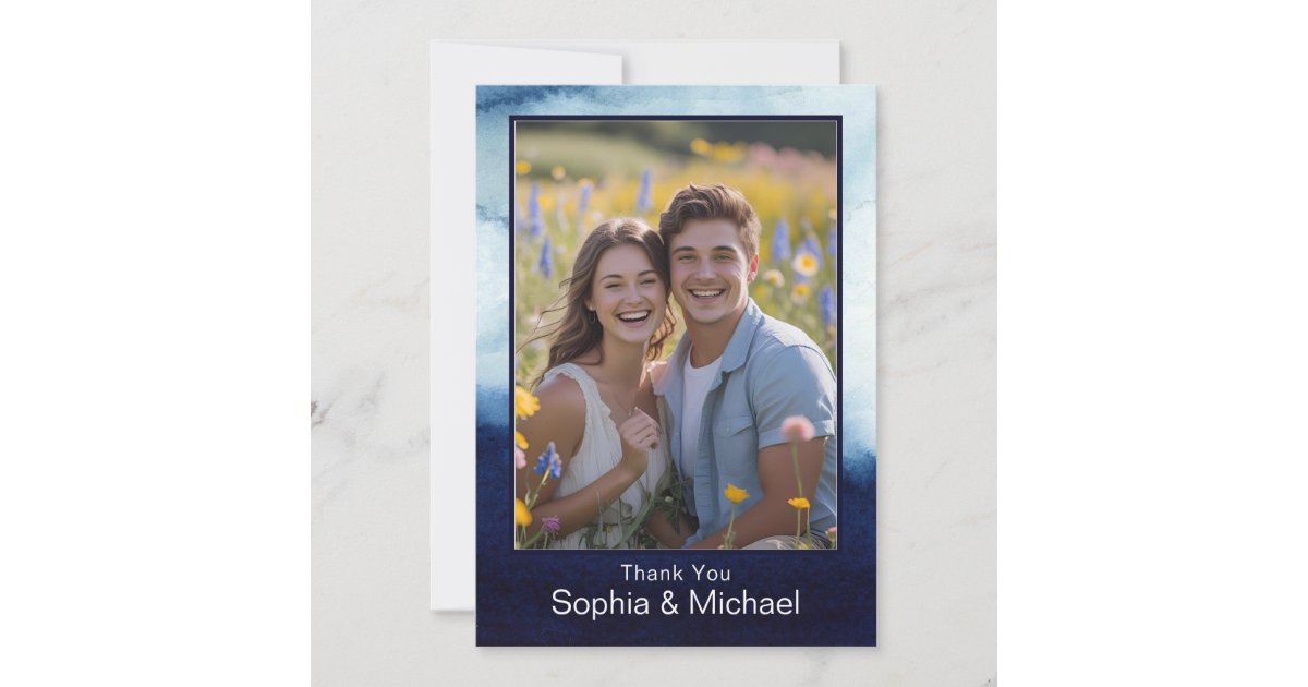 Blue Modern Watercolor Wedding Thank You Card | Zazzle