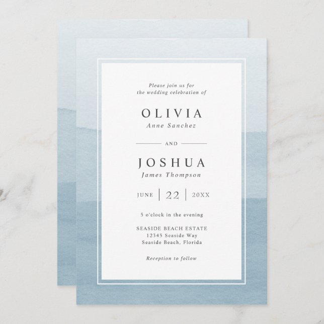 Blue Modern Wedding All In One Invitation (Front/Back)