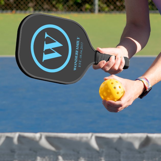 Blue Modern Wedding Basic Monogram Pickleball Paddle
