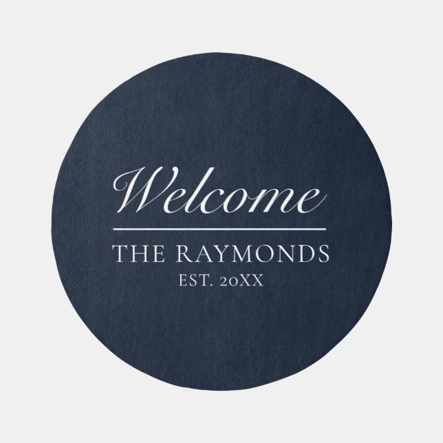 Blue Modern Welcome Round Rug (Front)