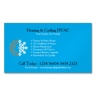 Blue Modern White Heating & Cooling Business Card Magnet
