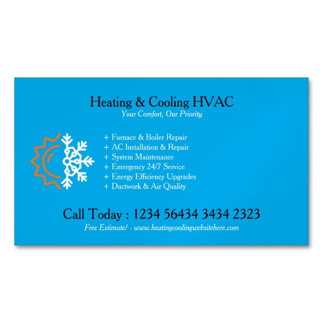 Blue Modern White Heating & Cooling Business Card Magnet