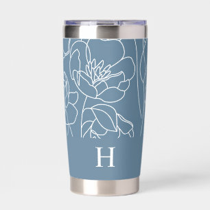 Blue Modern Wildflower Monogram Name Insulated Tumbler