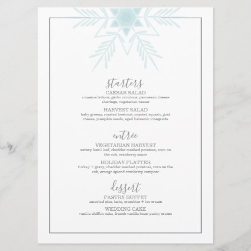 blue modern WINTER WONDERLAND wedding Menu