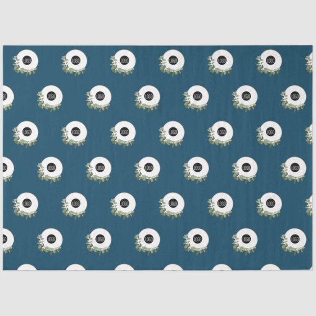 Blue Modern Wreath Custom company logo Tissue Paper (Front)